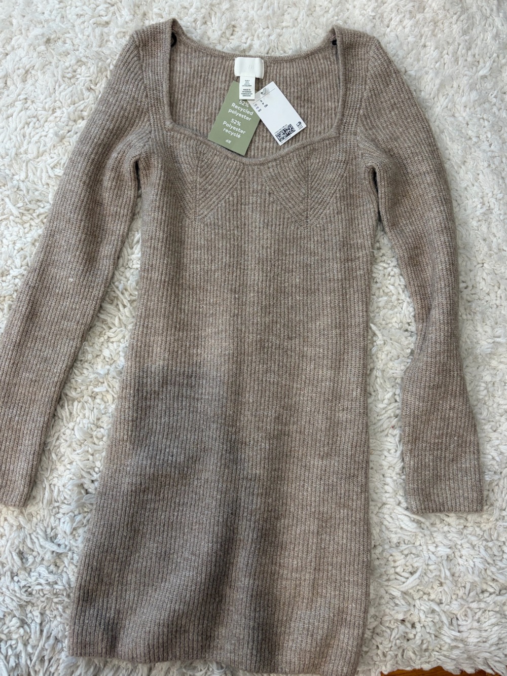 H&M Taupe Ribbed Scoop Neck Sweater Dress
